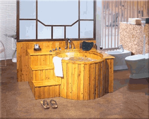 wooden bathtub, round with frame