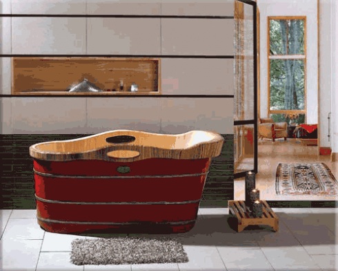 wooden bath, red